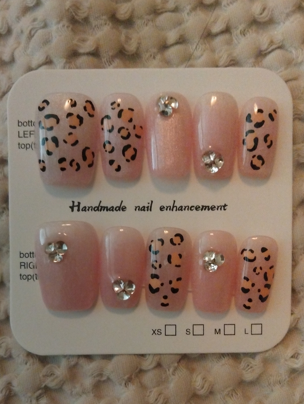 Handmade Pink/Black Leopard Press-On Nails with Rhinestones 💅